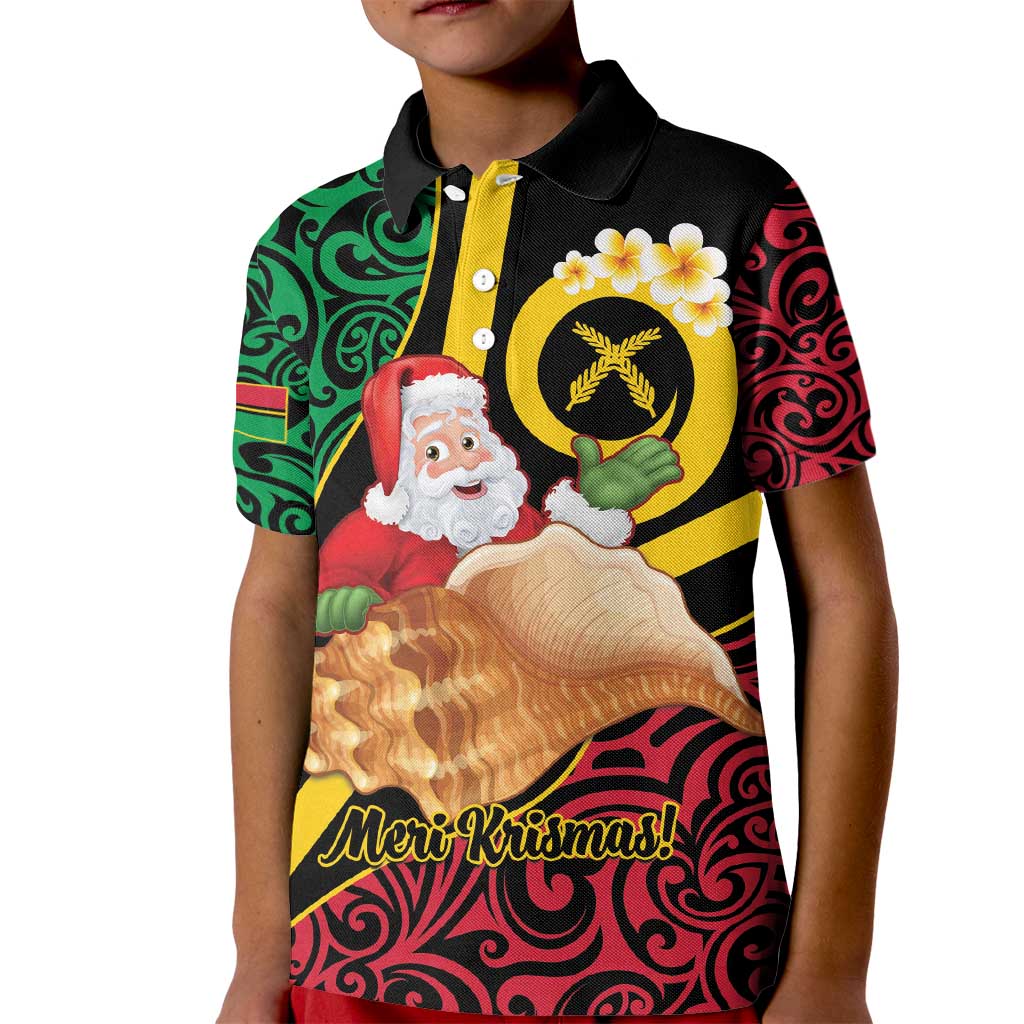 Vanuatu Christmas Kid Polo Shirt Vanuatuan Conch Shell - Meri Krismas!