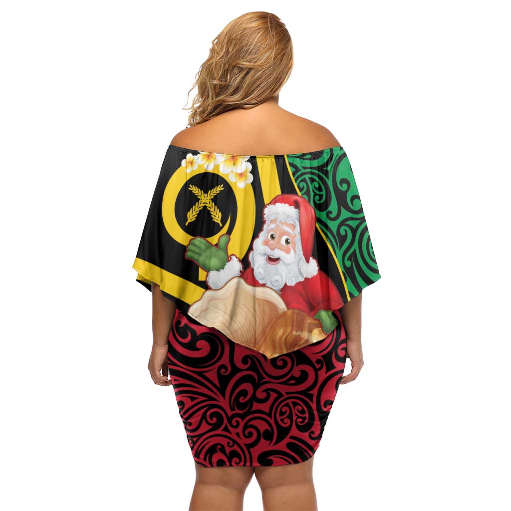 Vanuatu Christmas Off Shoulder Short Dress Vanuatuan Conch Shell - Meri Krismas!