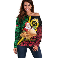 Vanuatu Christmas Off Shoulder Sweater Vanuatuan Conch Shell - Meri Krismas!