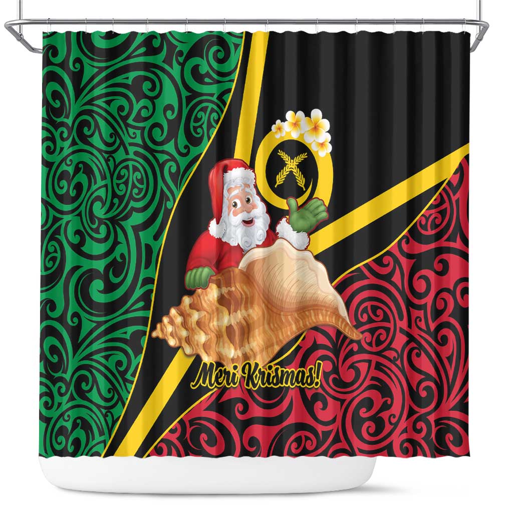 Vanuatu Christmas Shower Curtain Vanuatuan Conch Shell - Meri Krismas!