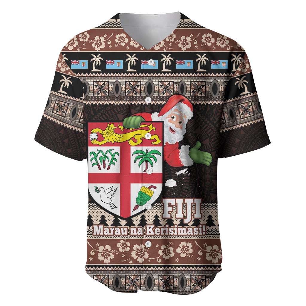 Fiji Christmas Baseball Jersey Fijian Masi Marau na Kerisimasi! - Brown