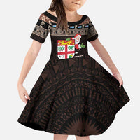 Fiji Christmas Family Matching Puletasi and Hawaiian Shirt Fijian Masi Marau na Kerisimasi! - Brown LT14 Daughter's Dress Brown - Polynesian Pride
