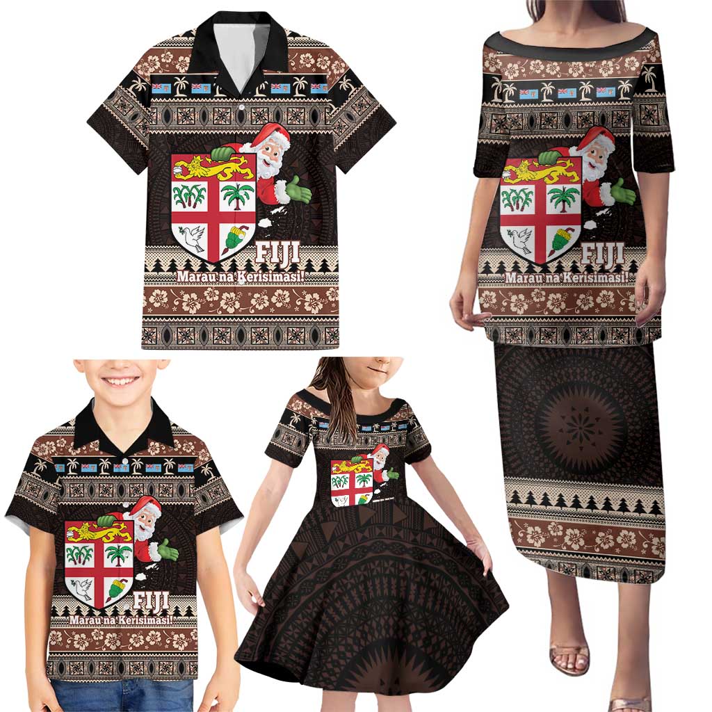 Fiji Christmas Family Matching Puletasi and Hawaiian Shirt Fijian Masi Marau na Kerisimasi! - Brown LT14 - Polynesian Pride