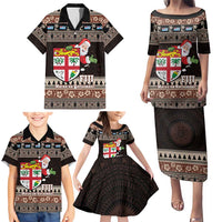 Fiji Christmas Family Matching Puletasi and Hawaiian Shirt Fijian Masi Marau na Kerisimasi! - Brown LT14 - Polynesian Pride