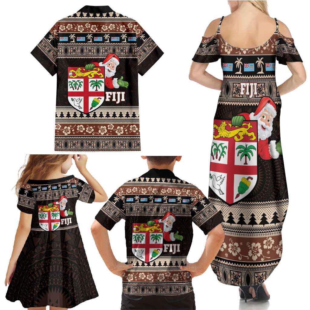 Fiji Christmas Family Matching Summer Maxi Dress and Hawaiian Shirt Fijian Masi Marau na Kerisimasi! - Brown
