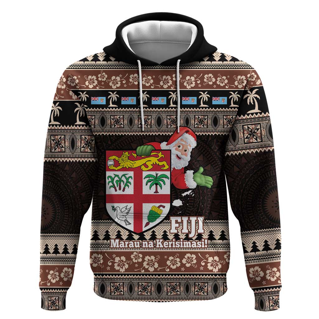 Fiji Christmas Hoodie Fijian Masi Marau na Kerisimasi! - Brown