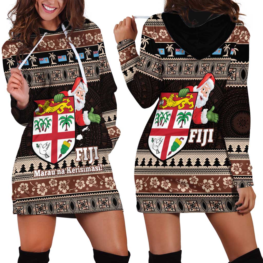 Fiji Christmas Hoodie Dress Fijian Masi Marau na Kerisimasi! - Brown