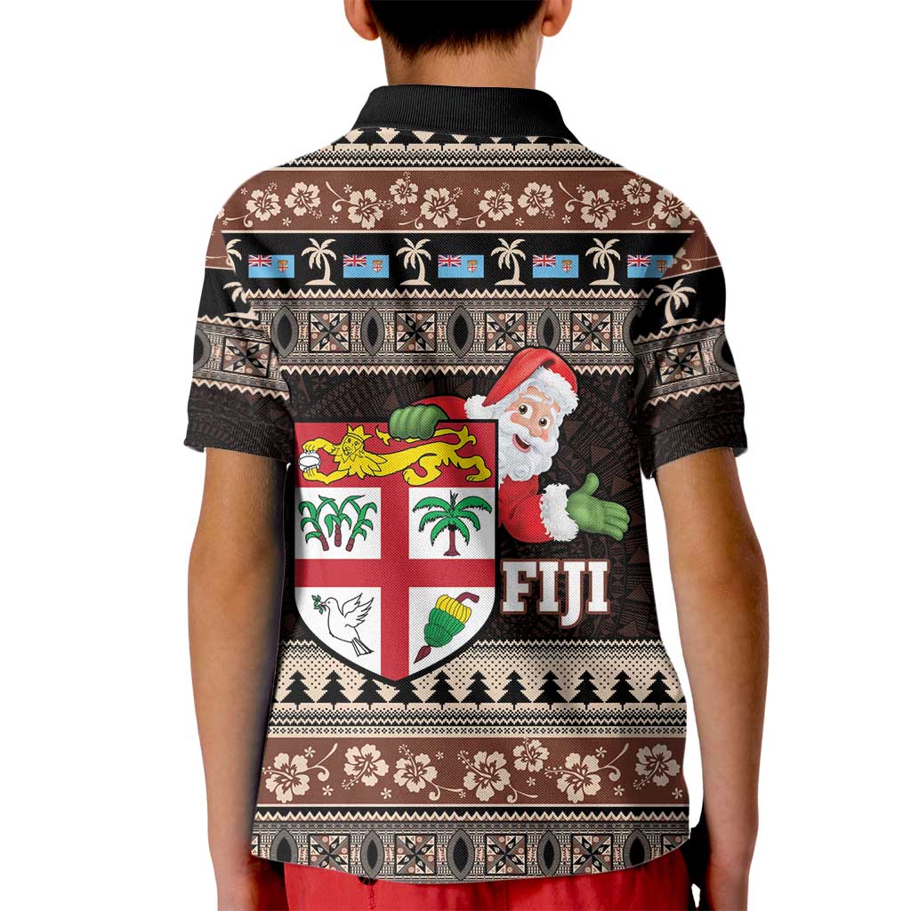 Fiji Christmas Kid Polo Shirt Fijian Masi Marau na Kerisimasi! - Brown