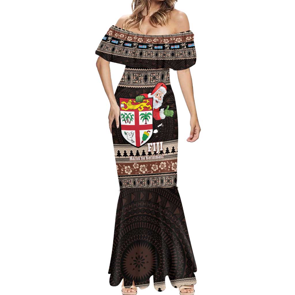 Fiji Christmas Mermaid Dress Fijian Masi Marau na Kerisimasi! - Brown LT14 - Polynesian Pride