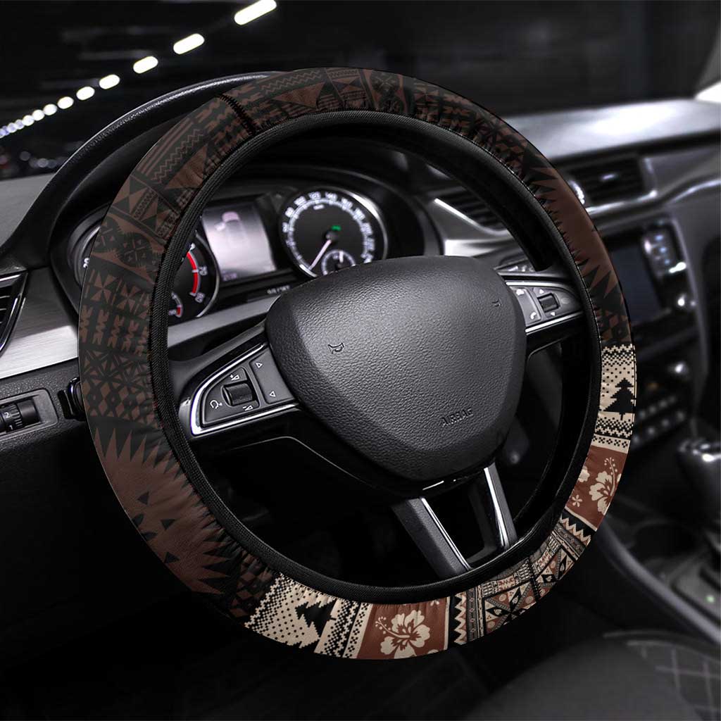 Fiji Christmas Steering Wheel Cover Fijian Masi Marau na Kerisimasi! - Brown