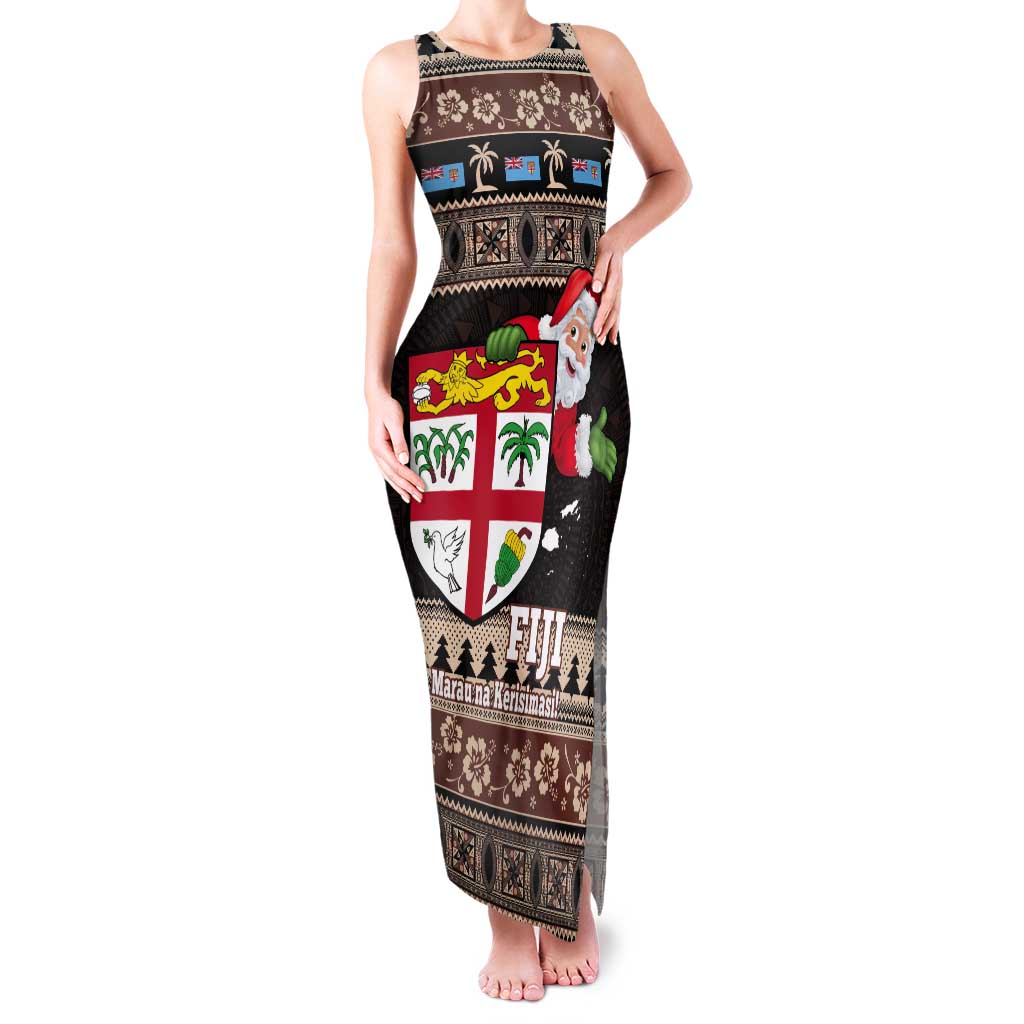 Fiji Christmas Tank Maxi Dress Fijian Masi Marau na Kerisimasi! - Brown