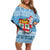 Fiji Christmas Family Matching Off Shoulder Short Dress and Hawaiian Shirt Fijian Masi Marau na Kerisimasi! - Blue