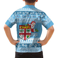 Fiji Christmas Family Matching Puletasi and Hawaiian Shirt Fijian Masi Marau na Kerisimasi! - Blue LT14 - Polynesian Pride