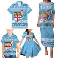 Fiji Christmas Family Matching Puletasi and Hawaiian Shirt Fijian Masi Marau na Kerisimasi! - Blue LT14 - Polynesian Pride