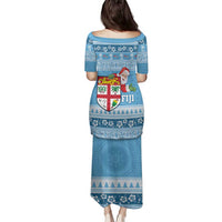 Fiji Christmas Family Matching Puletasi and Hawaiian Shirt Fijian Masi Marau na Kerisimasi! - Blue LT14 - Polynesian Pride