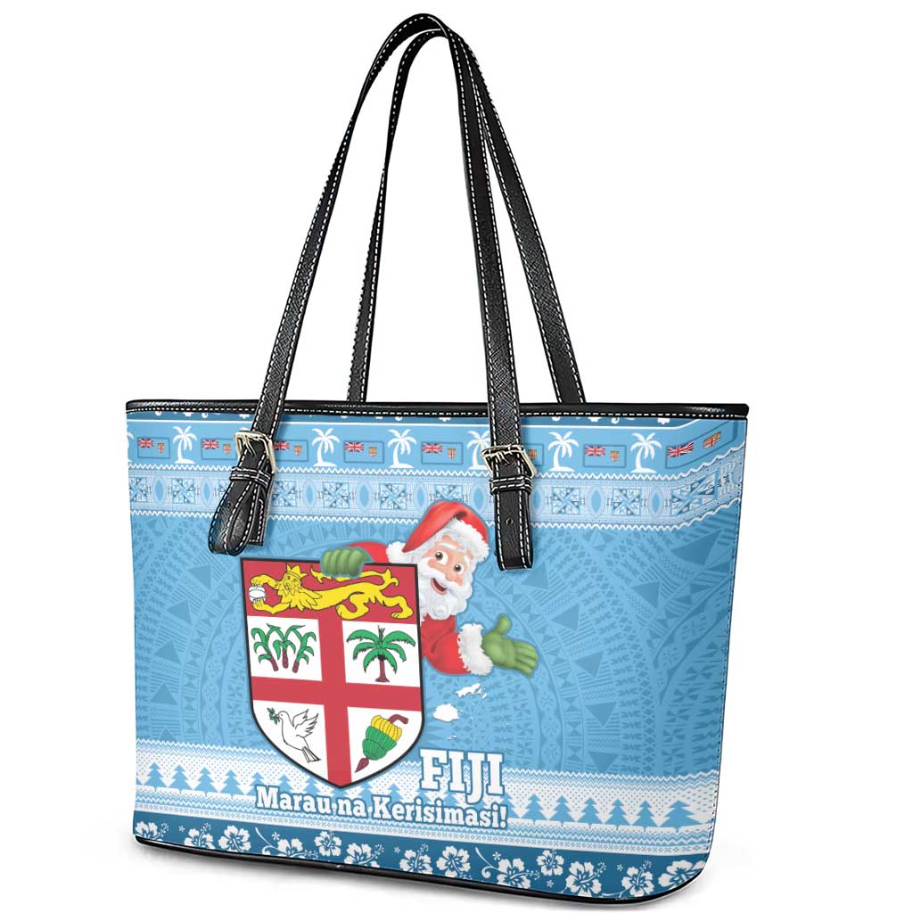 Fiji Christmas Leather Tote Bag Fijian Masi Marau na Kerisimasi! - Blue