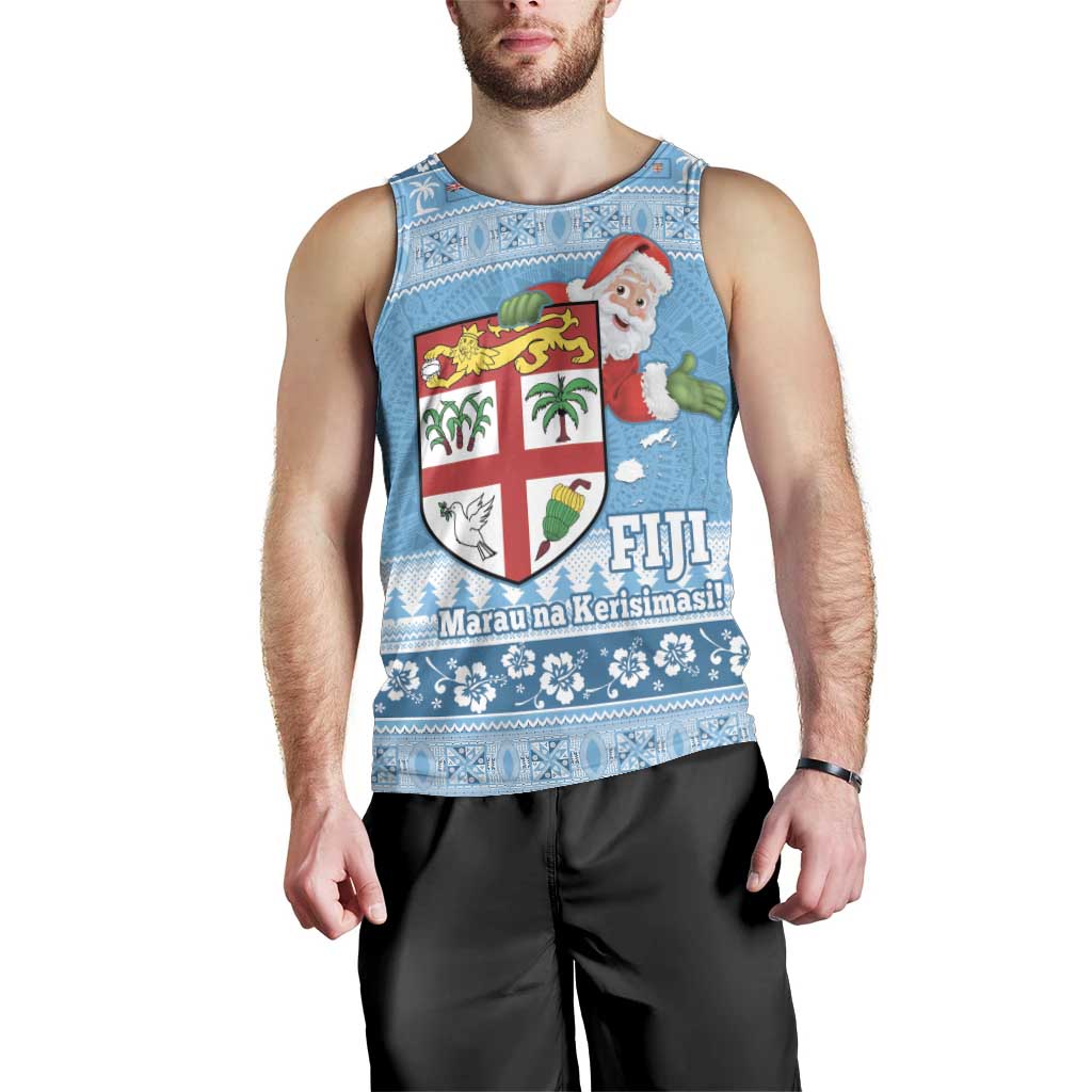 Fiji Christmas Men Tank Top Fijian Masi Marau na Kerisimasi! - Blue