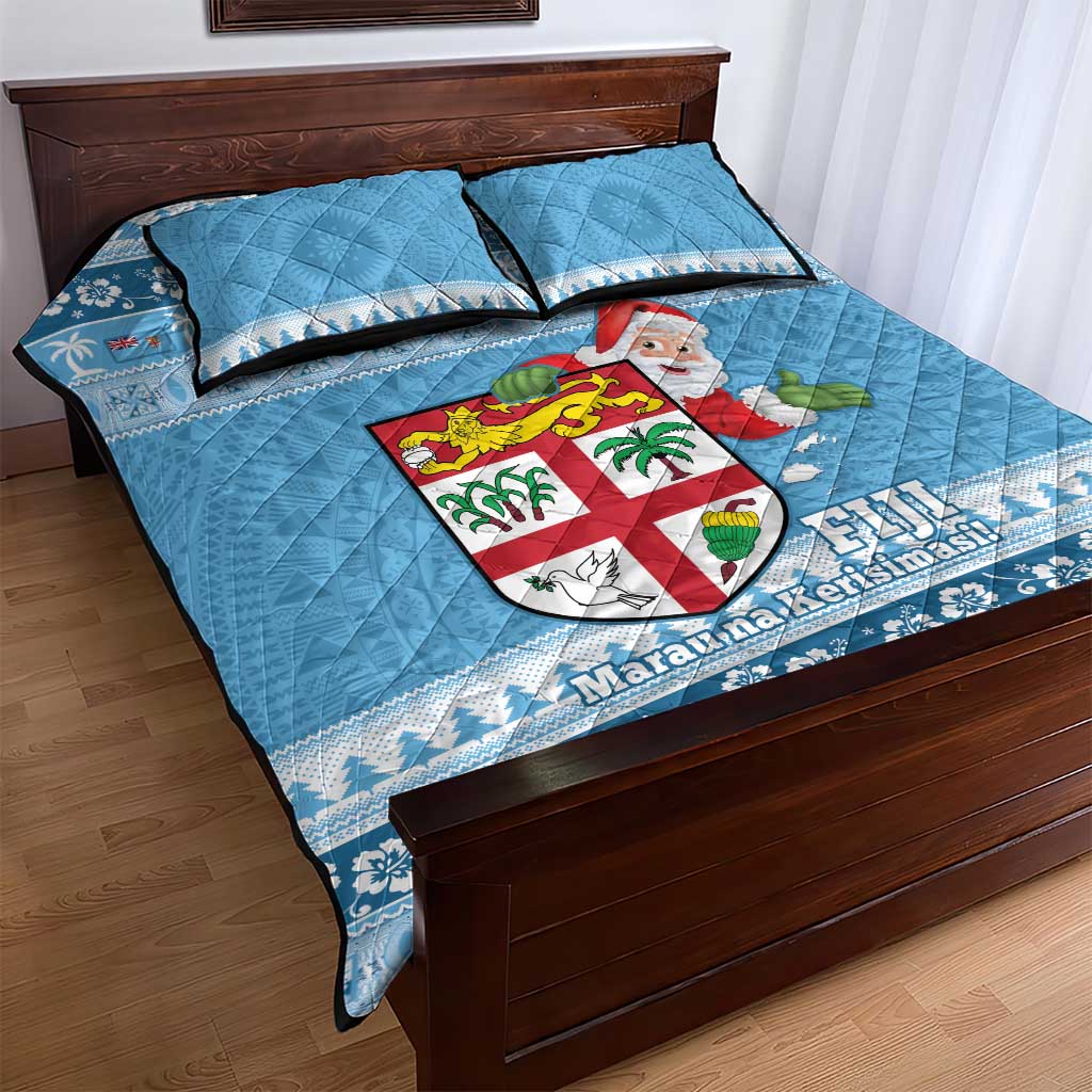 Fiji Christmas Quilt Bed Set Fijian Masi Marau na Kerisimasi! - Blue