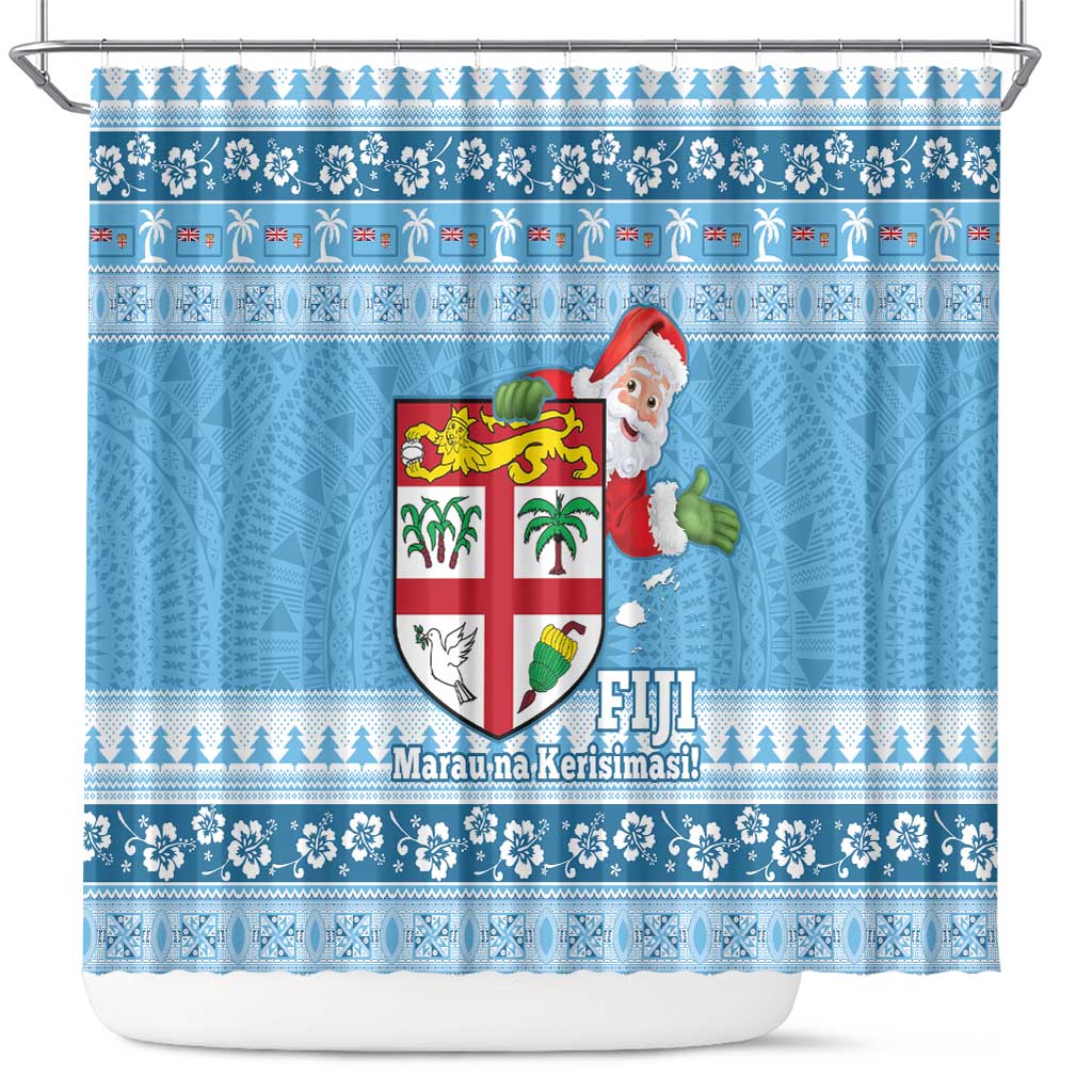 Fiji Christmas Shower Curtain Fijian Masi Marau na Kerisimasi! - Blue