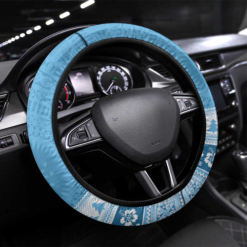 Fiji Christmas Steering Wheel Cover Fijian Masi Marau na Kerisimasi! - Blue