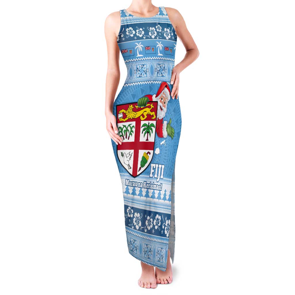 Fiji Christmas Tank Maxi Dress Fijian Masi Marau na Kerisimasi! - Blue