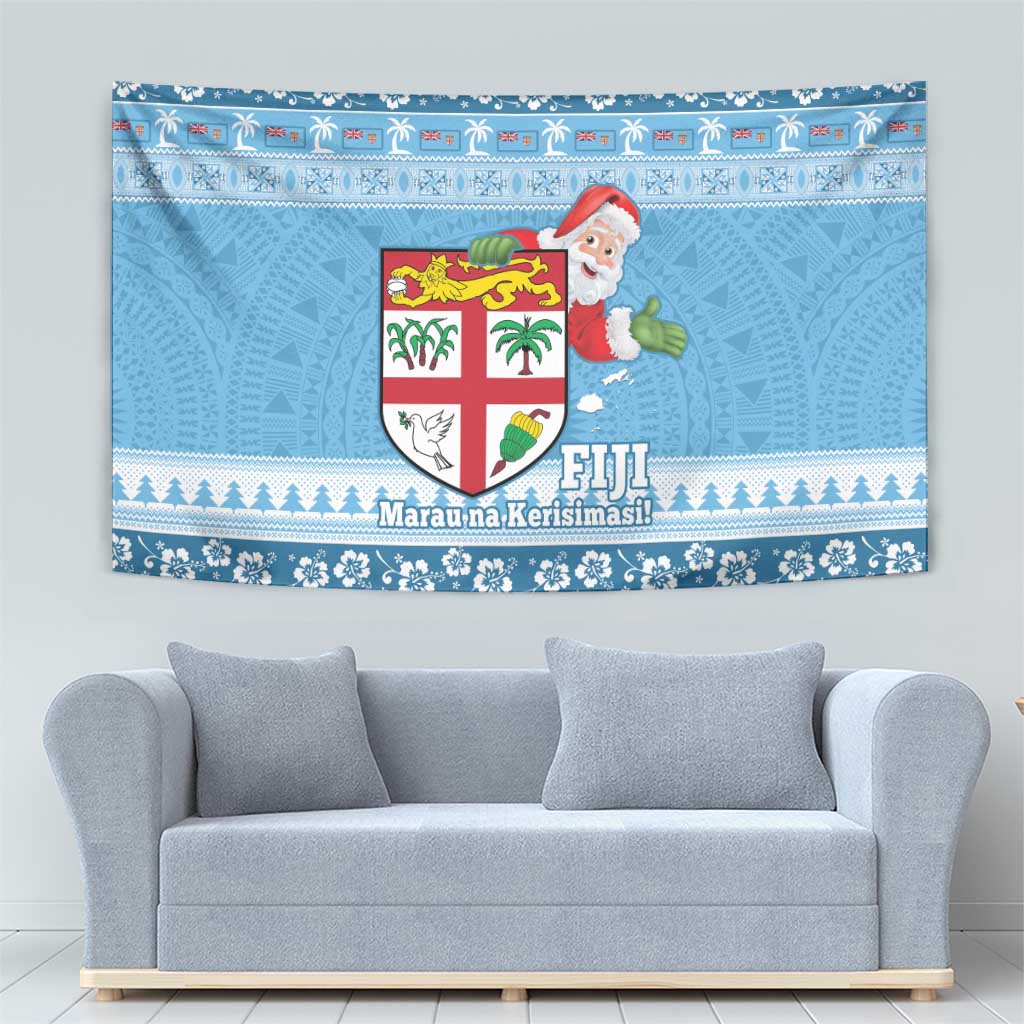 Fiji Christmas Tapestry Fijian Masi Marau na Kerisimasi! - Blue