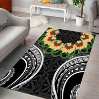 Black Tonga Ngatu Kahoa Lei Area Rug LT14 - Polynesian Pride