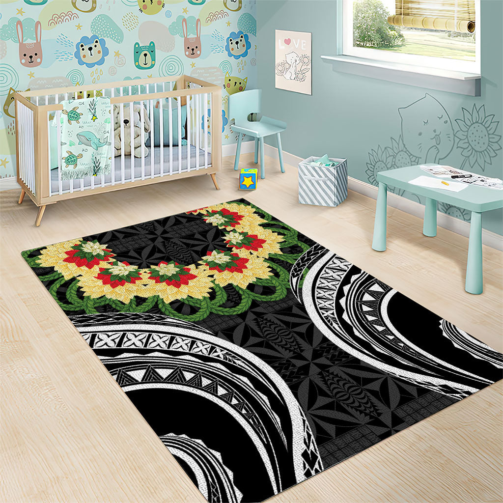 Black Tonga Ngatu Kahoa Lei Area Rug LT14 - Polynesian Pride