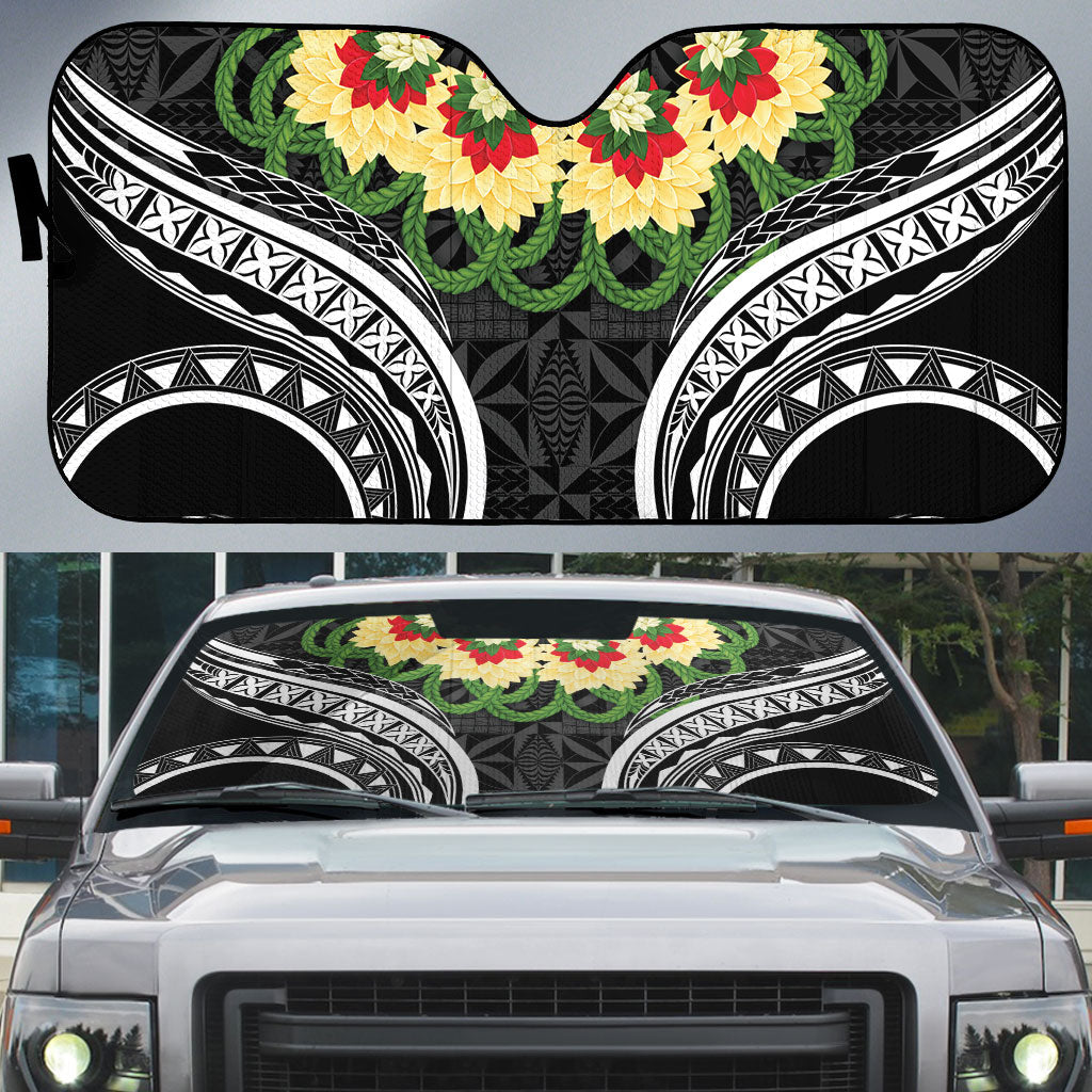Black Tonga Ngatu Kahoa Lei Auto Sun Shade LT14 Black - Polynesian Pride