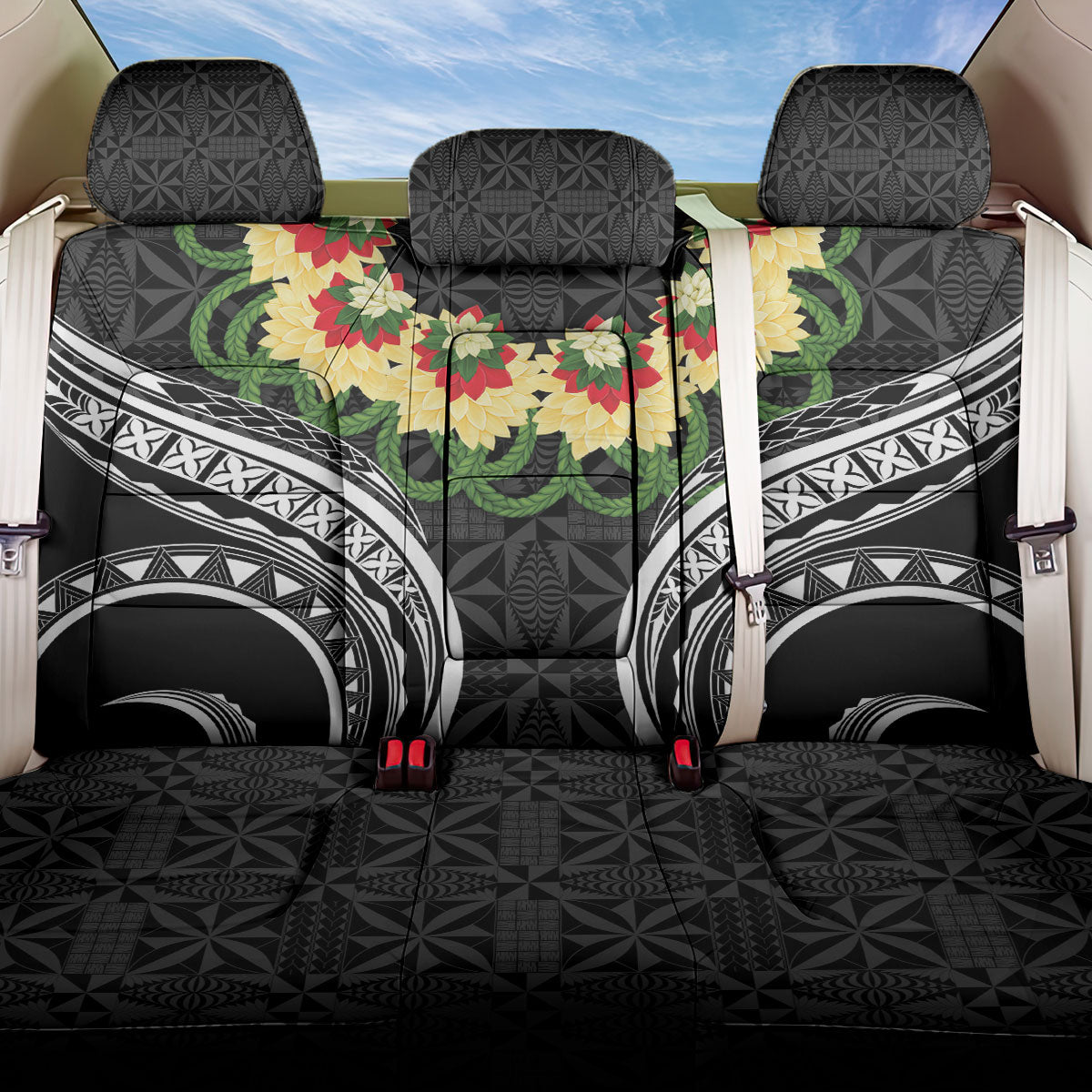 Black Tonga Ngatu Kahoa Lei Back Car Seat Cover LT14 One Size Black - Polynesian Pride