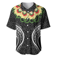 Black Tonga Ngatu Kahoa Lei Baseball Jersey LT14 Black - Polynesian Pride