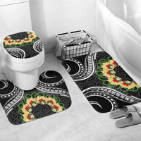 Black Tonga Ngatu Kahoa Lei Bathroom Set LT14 Mat Set Only (3 pcs) One Size Black - Polynesian Pride