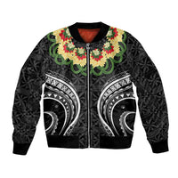 Black Tonga Ngatu Kahoa Lei Bomber Jacket LT14 Unisex Black - Polynesian Pride