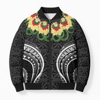 Black Tonga Ngatu Kahoa Lei Bomber Puffer Jacket LT14 Unisex Black - Polynesian Pride