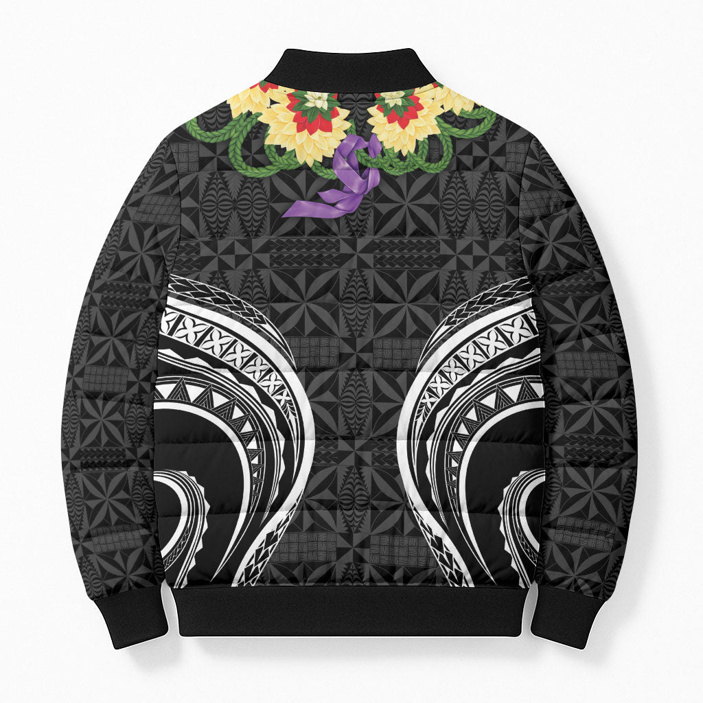 Black Tonga Ngatu Kahoa Lei Bomber Puffer Jacket LT14 - Polynesian Pride