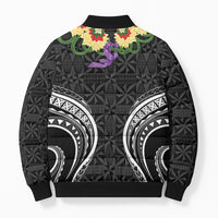 Black Tonga Ngatu Kahoa Lei Bomber Puffer Jacket LT14 - Polynesian Pride