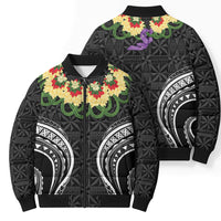 Black Tonga Ngatu Kahoa Lei Bomber Puffer Jacket LT14 - Polynesian Pride