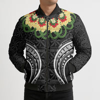 Black Tonga Ngatu Kahoa Lei Bomber Puffer Jacket LT14 - Polynesian Pride