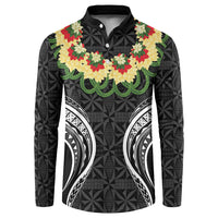 Black Tonga Ngatu Kahoa Lei Button Sweatshirt LT14 Black - Polynesian Pride