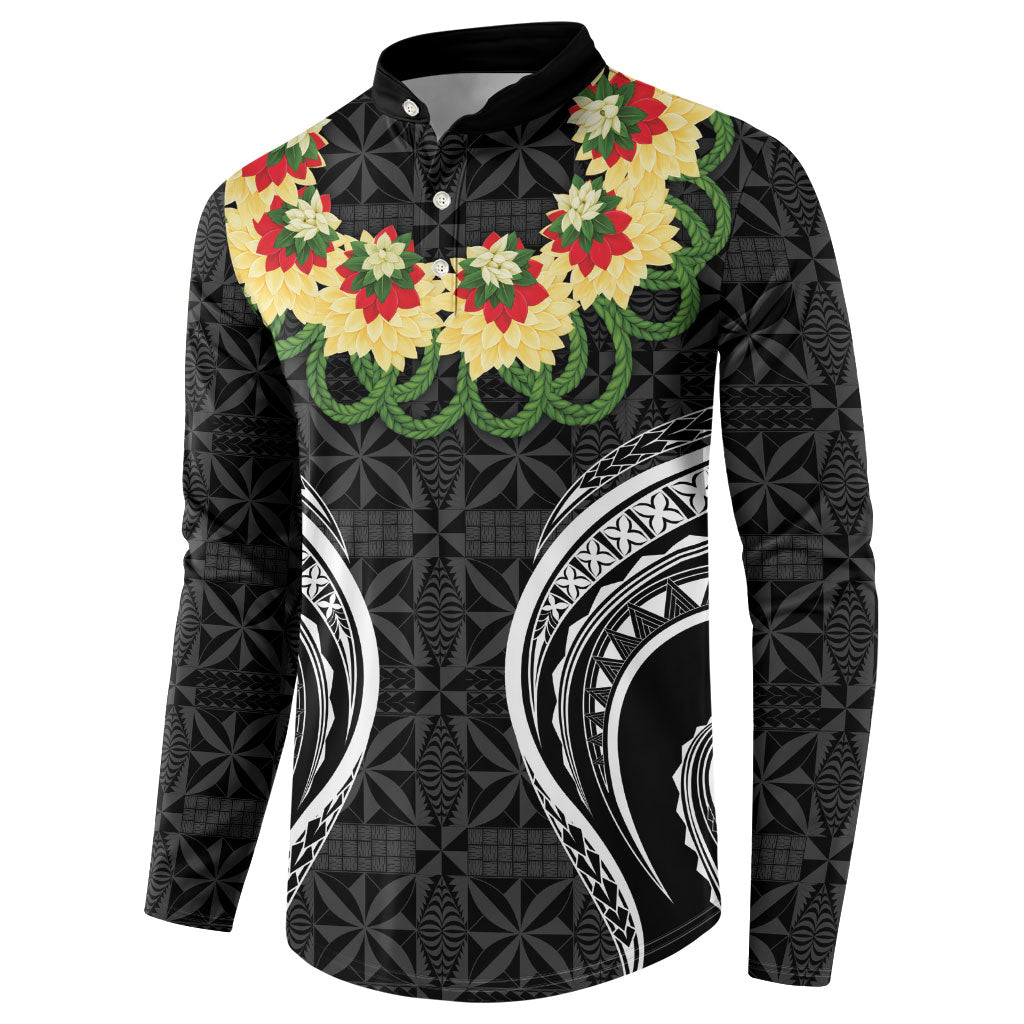 Black Tonga Ngatu Kahoa Lei Button Sweatshirt LT14 - Polynesian Pride