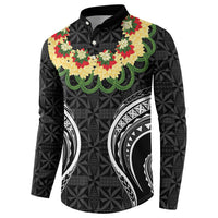 Black Tonga Ngatu Kahoa Lei Button Sweatshirt LT14 - Polynesian Pride