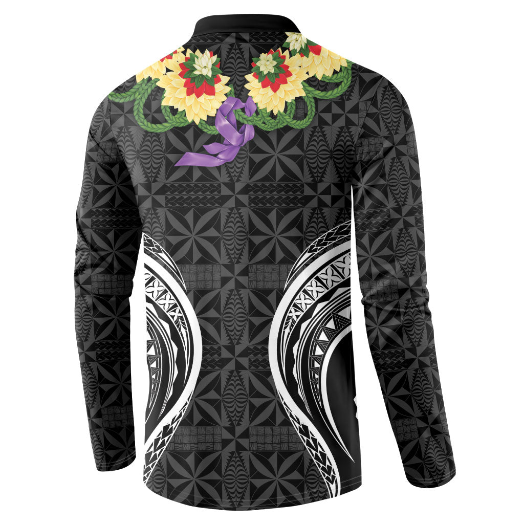 Black Tonga Ngatu Kahoa Lei Button Sweatshirt LT14 - Polynesian Pride