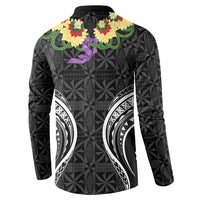 Black Tonga Ngatu Kahoa Lei Button Sweatshirt LT14 - Polynesian Pride