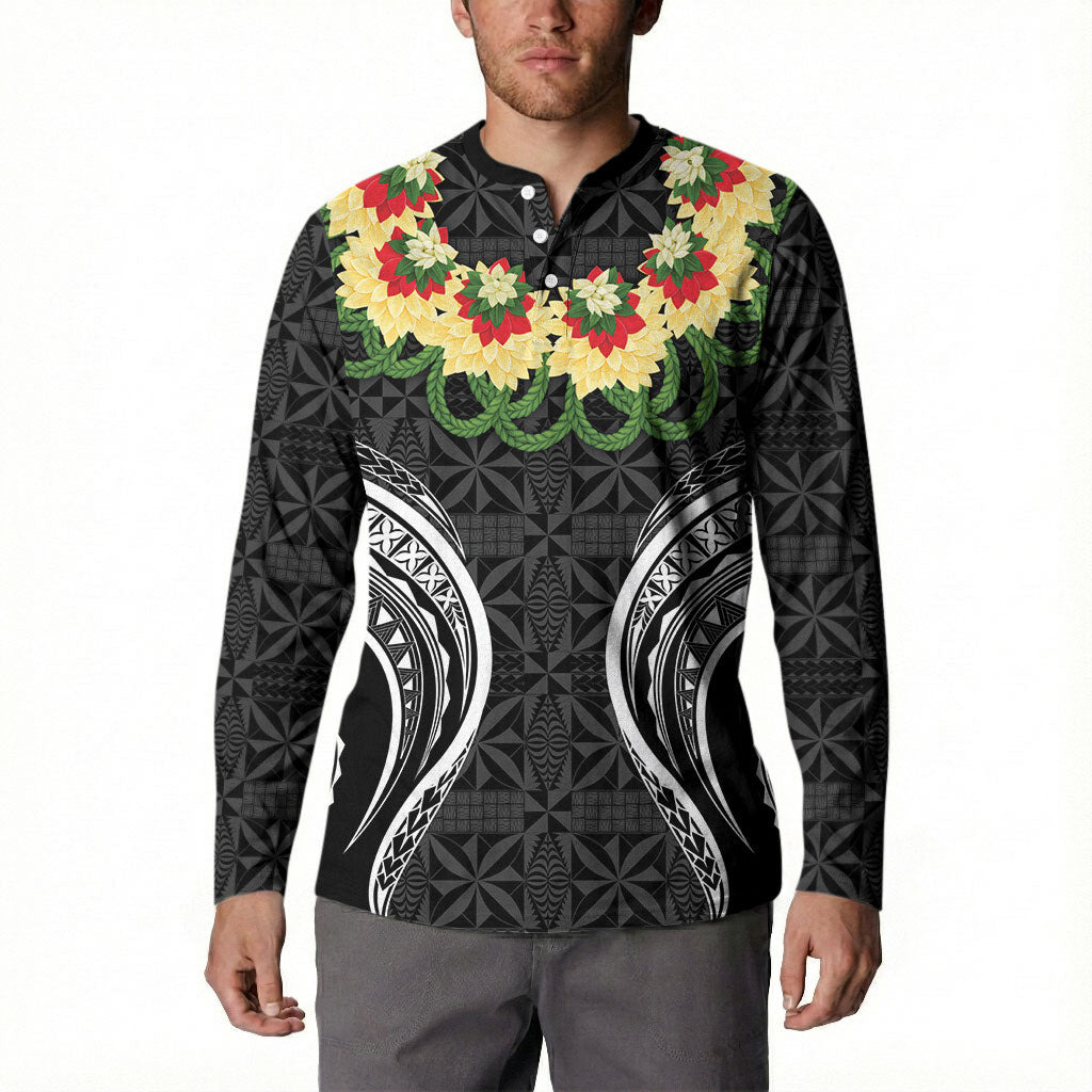 Black Tonga Ngatu Kahoa Lei Button Sweatshirt LT14 - Polynesian Pride