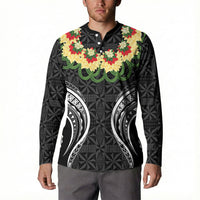 Black Tonga Ngatu Kahoa Lei Button Sweatshirt LT14 - Polynesian Pride