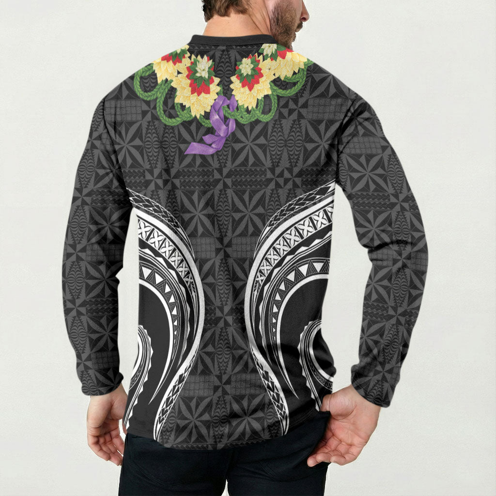 Black Tonga Ngatu Kahoa Lei Button Sweatshirt LT14 - Polynesian Pride