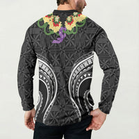 Black Tonga Ngatu Kahoa Lei Button Sweatshirt LT14 - Polynesian Pride