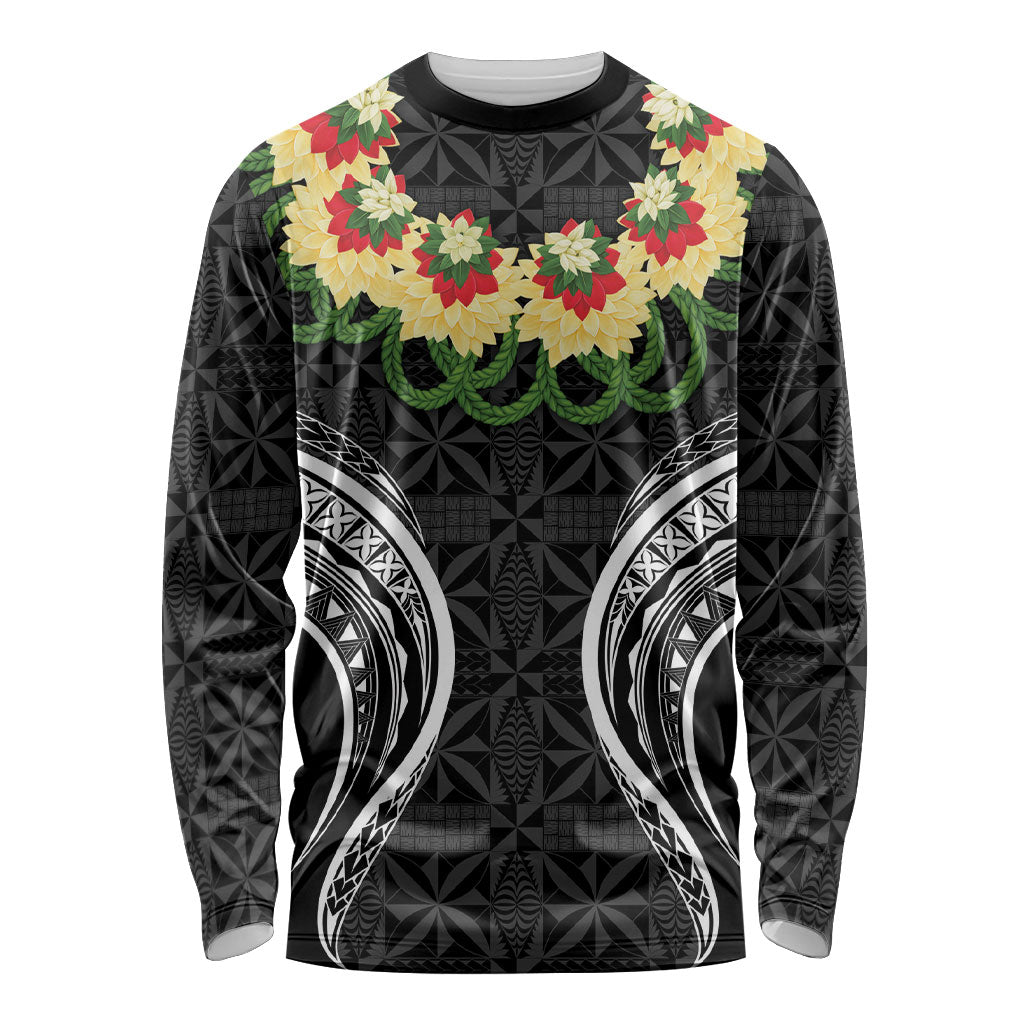 Black Tonga Ngatu Kahoa Lei Long Sleeve Shirt LT14 Unisex Black - Polynesian Pride