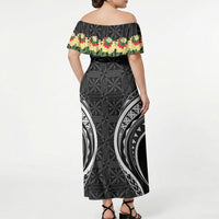 Black Tonga Ngatu Kahoa Lei Off Shoulder Maxi Dress LT14 - Polynesian Pride