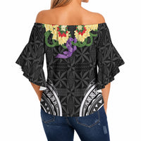 Black Tonga Ngatu Kahoa Lei Off Shoulder Wrap Waist Top LT14 - Polynesian Pride